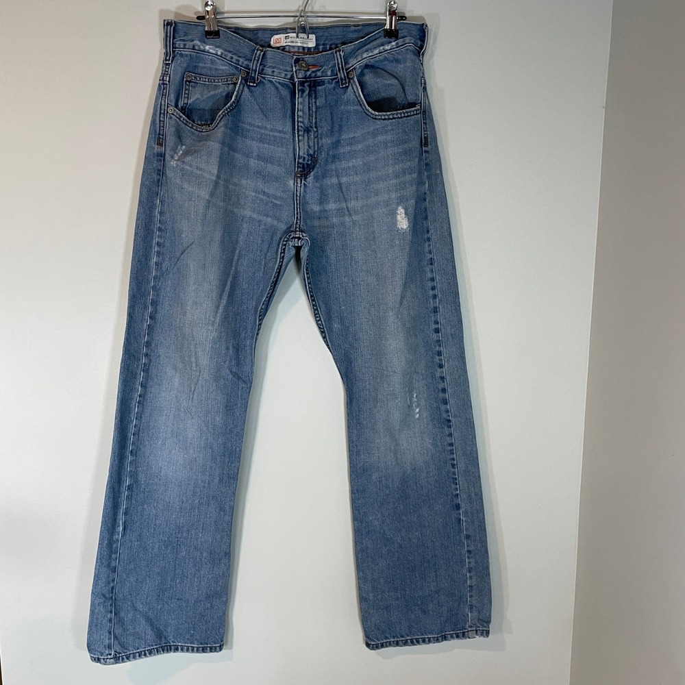 Lee Modern Series L653 Men Relaxed Fit Bootcut Light Wash Distressed Jeans 34x32